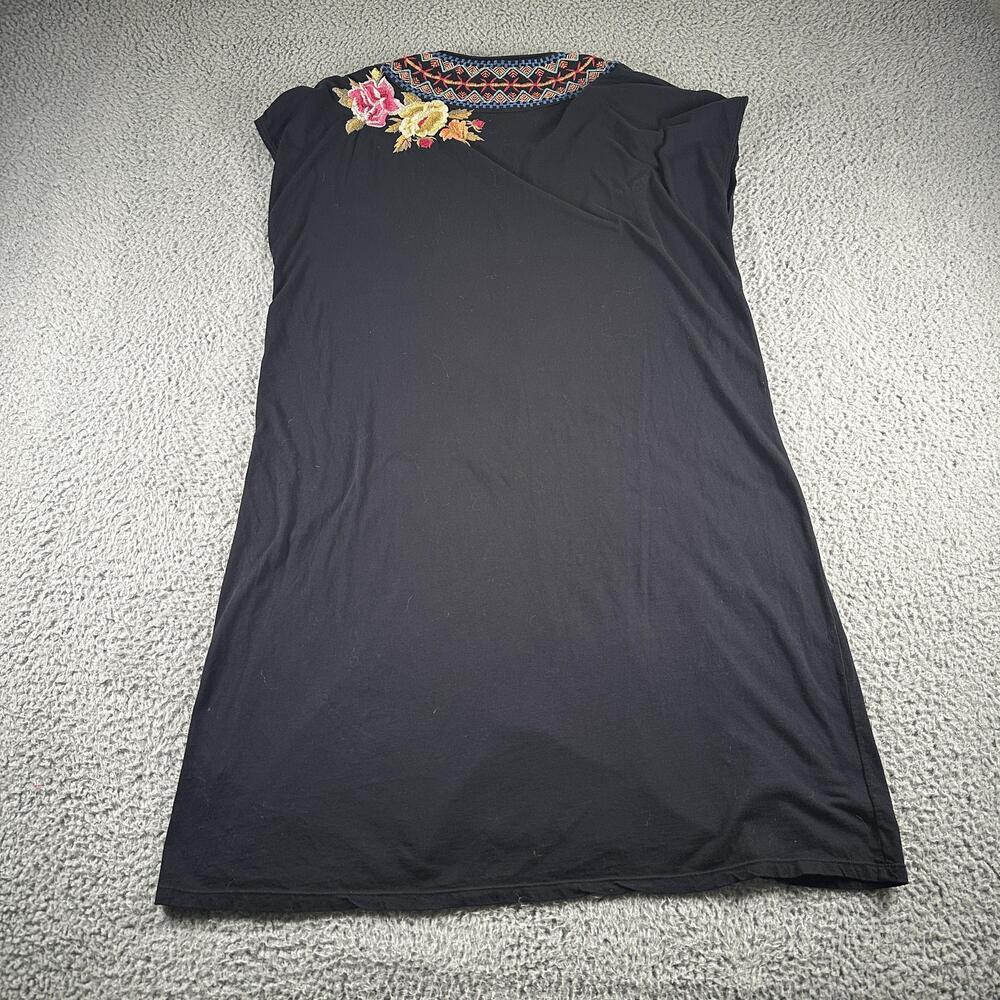 Johnny Was Tunic Dress Womens L Black Embroidered Boho Shift V-Neck Knee Length - Picture 5 of 10